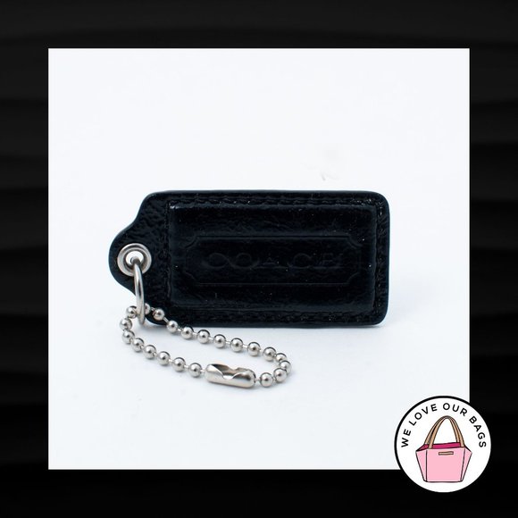 2.5" Large COACH BLACK PATENT LEATHER NICKEL KEY FOB BAG CHARM KEYCHAIN HANG TAG - Picture 1 of 1